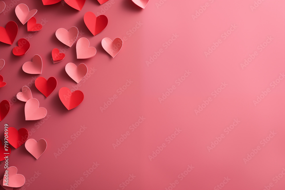Paper hearts Valentine's Day background concept. Heart made of paper origami. Red greeting card background with love and romance concept.