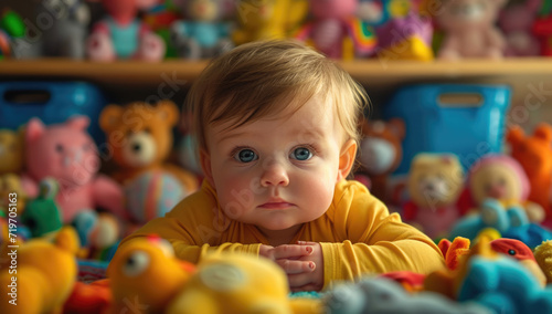 baby playing with wooden toys in their room Generative AI