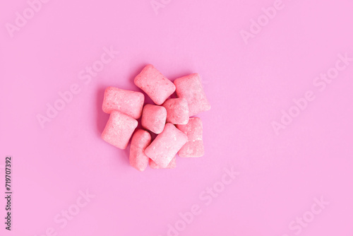 Pile of pink bubble gum squ...