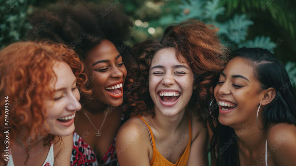 A group of diverse and happy friends sharing laughter and creating cherished moments together A group of diverse and happy friends sharing laughter and creating cherished moments together