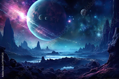 Stellar scenery with galaxies depicting a futuristic world