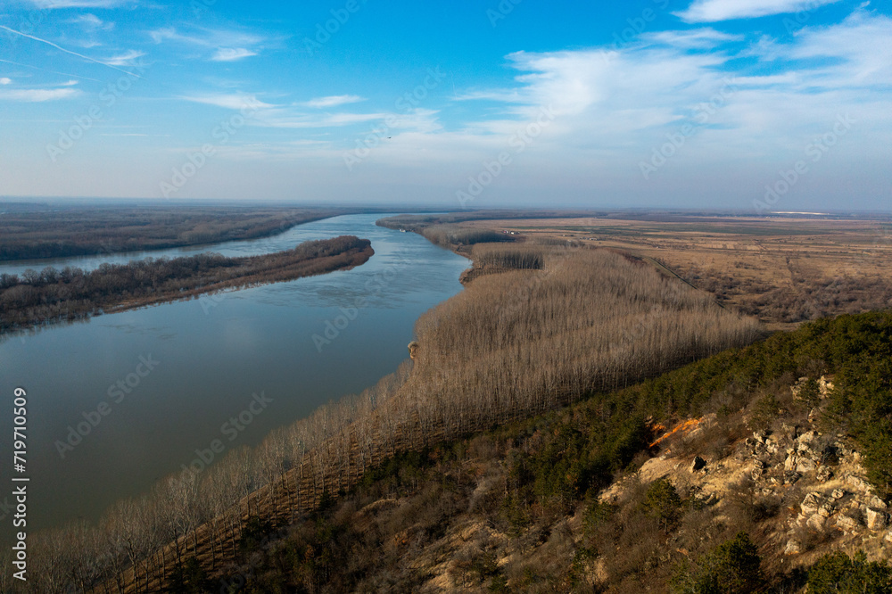 Danube Majesty: Aerial Forest Peaks by the River