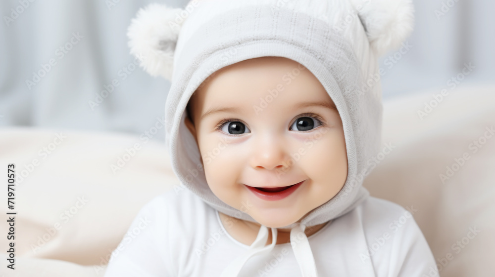 Portrait of Happy Smiling Little Baby in Cap Indoors Portrait of Happy Smiling Little Baby in Cap Indoors