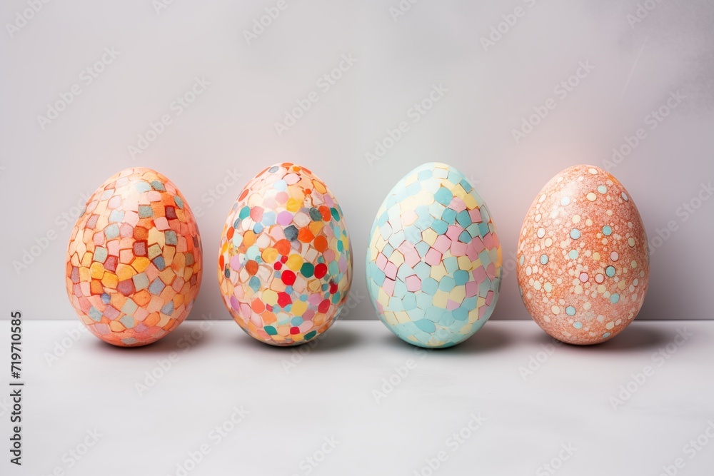 Easter mosaic decorated eggs, high key, Generative AI Easter mosaic decorated eggs, high key, Generative AI