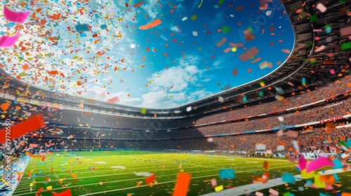 Stadium background, confetti from sky, celebration © Nikodem