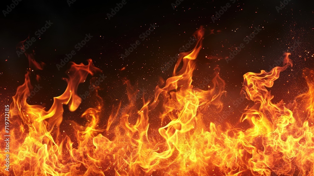 Burning fire flames on dark background