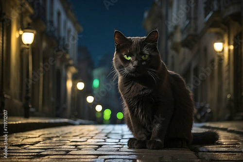 Black cat  In the night.