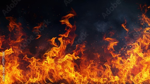 Burning fire flames on dark background