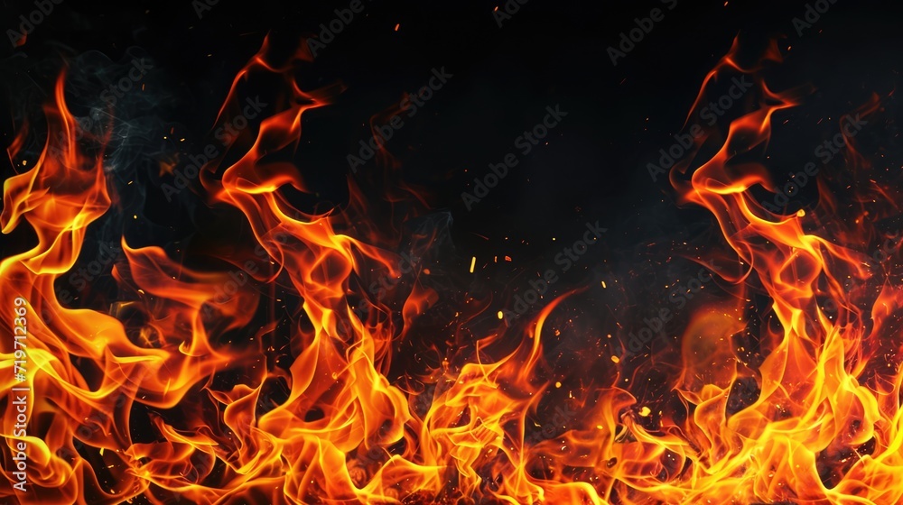 Burning fire flames on dark background Burning fire flames on dark background