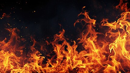 Burning fire flames on dark background