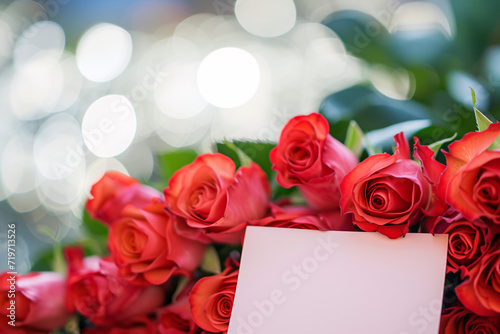 Red Rose Bouquet with Bokeh and Note