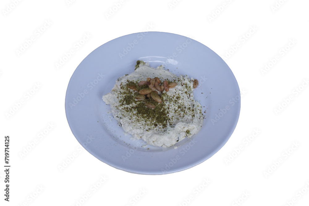 Greek appetizer, Cunda paste, it is a paste prepared with lots of cheese, tomato paste, walnuts, spices, greens and olive oil.