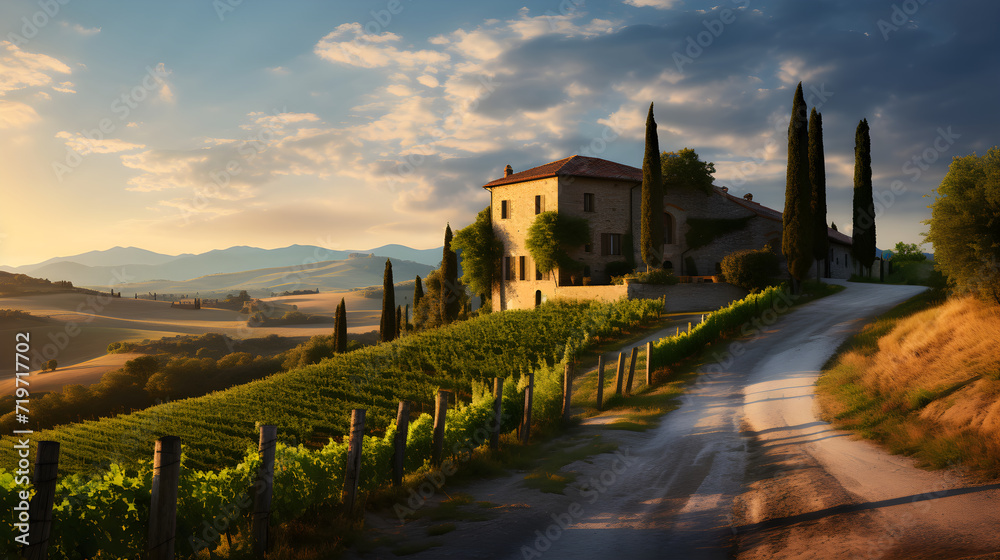 Scenic European Vineyard: A Picturesque Blend of Manmade and Natural Beauty