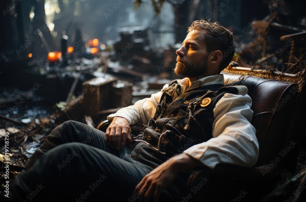 A lone figure, adorned in worn clothing, stares intently at the screen as he delves into a thrilling virtual world of action and adventure