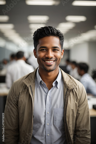 Smiling Man Standing in Office for a Photo. Generative AI. © theartofphoto