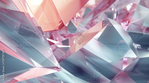 Pink and blue abstract crystal-like geometric shapes