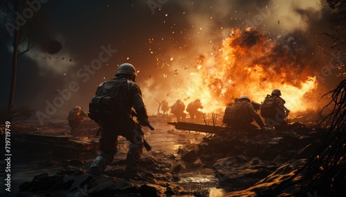 Amidst the chaos of a raging fire, a team of brave firefighters push through the smoke and heat to save lives and battle the destructive forces of nature