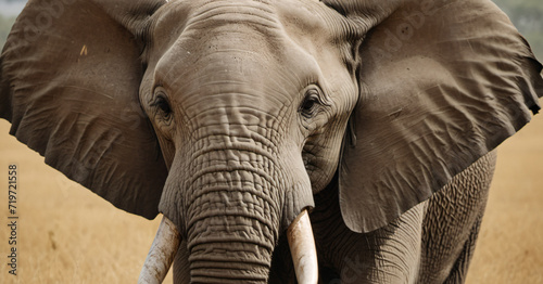 Close-Up of an Elephant Grazing in a Field