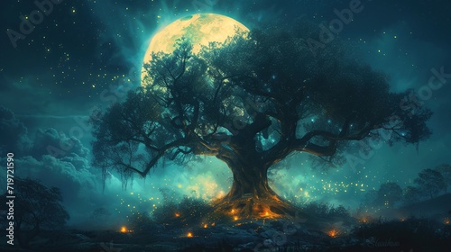 Digital art illustration of Yggdrasil tree of life © KhaizanGraphic