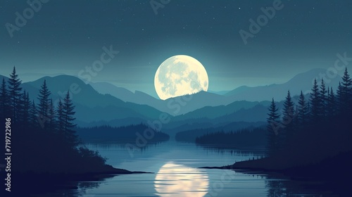 Silhouette moon over mountain lake © KhaizanGraphic