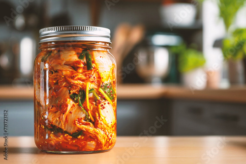 Kimchi korean food on the table in the kitchen - korean food style
