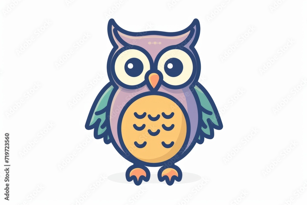 A cartoon owl, vector flat icon illustration, Modern Line Icon, bold lines, vibrant color, linear patterns, isolate on white A cartoon owl, vector flat icon illustration, Modern Line Icon, bold lines, vibrant color, linear patterns, isolate on white