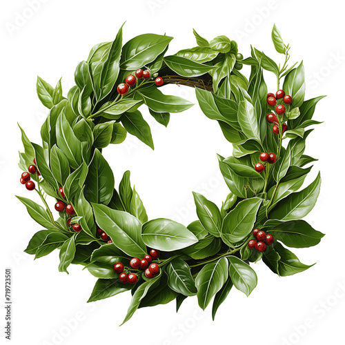 wreath of green leaves isolated against transparent background