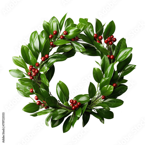 wreath of green leaves isolated against transparent background