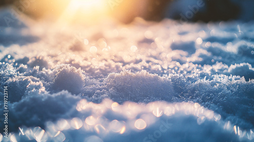 Winter background with snowflakes and sun rays. Close-up.