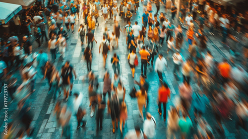 People walking in the city. Blurred motion. Abstract background.