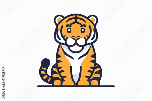 A cartoon tiger  vector flat icon illustration  Modern Line Icon  bold lines  vibrant color  linear patterns  isolate on white