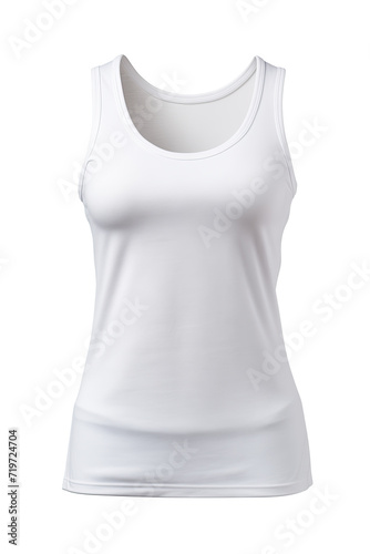 A high-resolution image showcasing an elegant, form-fitting white tank top. The garment is displayed in a 3D render, highlighting its sleek design and comfortable fit, perfect for fashion catalogs or 