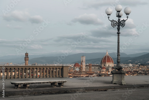 Panorama of Florence at sunrise in winter from Michelangelo Square. The best view in the world.