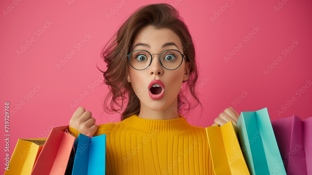 Woman Holding Multiple Shopping Bags in a Busy Street Woman Holding Multiple Shopping Bags in a Busy Street