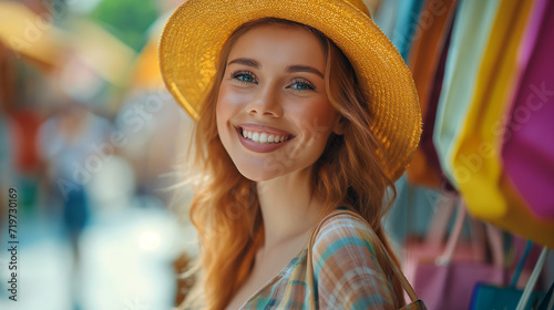 Woman in Yellow Hat Smiles at the Camera