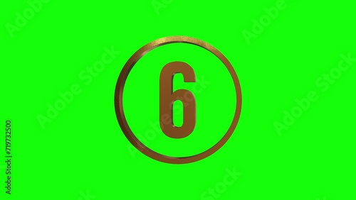 Real Time Golden Numbers Countdown from 10 to 0 on Green Screen or Chroma Key Background. 4K Animation