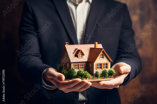 Real Estate Agent Holding a House Model