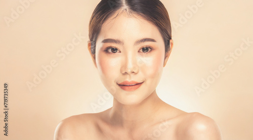 Japanese beauty portrait featuring smooth and healthy skin, ideal for elegant advertising design