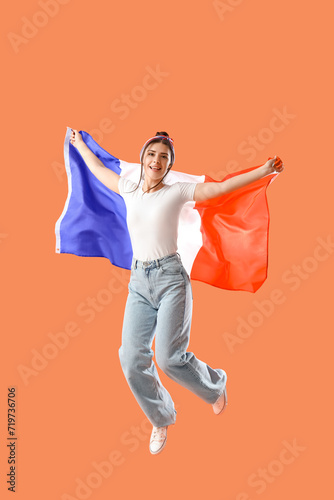 Young woman with flag of Fr...