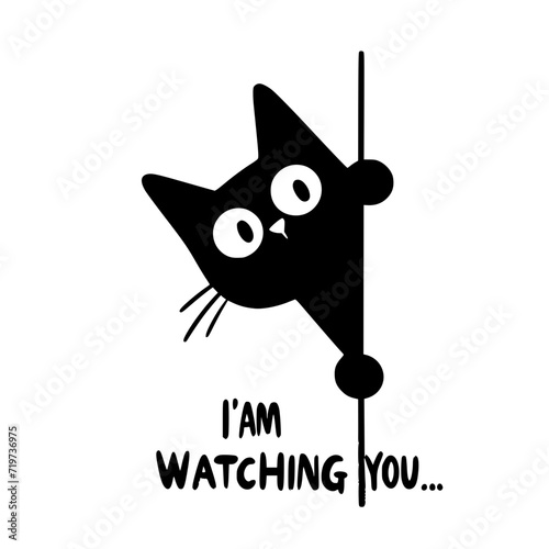 Black Cat watching you silhouette outlines Artwork copy space for text