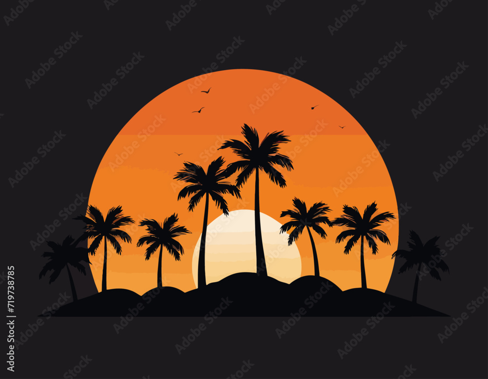 Vector illustration of a hand drawn palm trees on a paint background