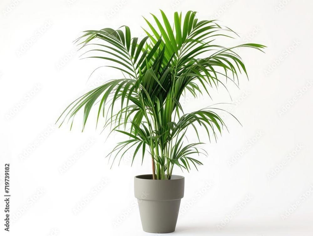 Fototapeta premium Kentia Palm Tree grey in pots. Houseplant isolated on white background