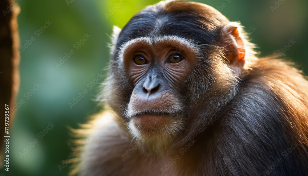Cute Monkey Portrait in Jungle Cute Monkey Portrait in Jungle