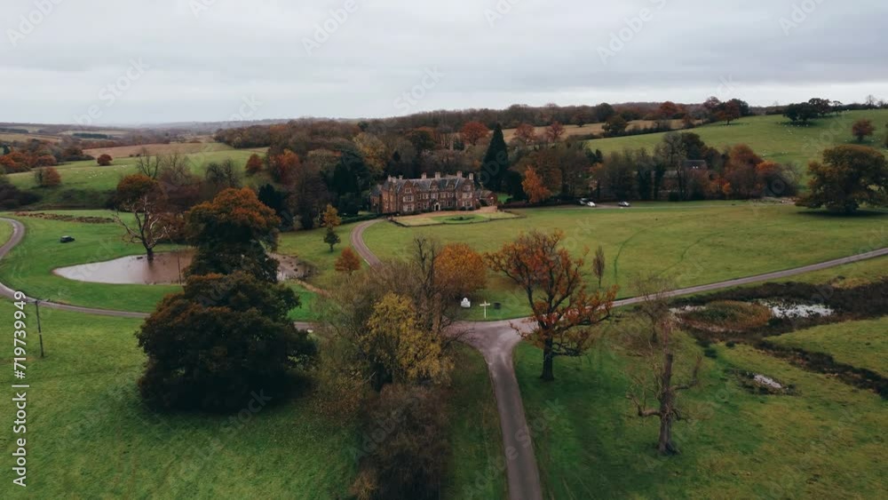 Aerial view 4k of an old monastery in rural Rutland England at sunset. Aerial view 4k of an old monastery in rural Rutland England at sunset.
