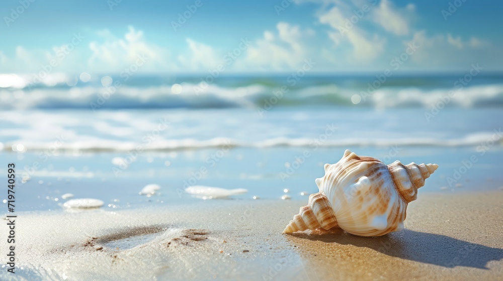 Shell on beach and landscape of sea with sky. Shell on beach and landscape of sea with sky.