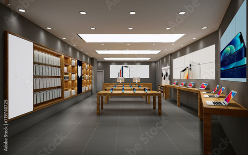 3d render of mobile shop electronics store