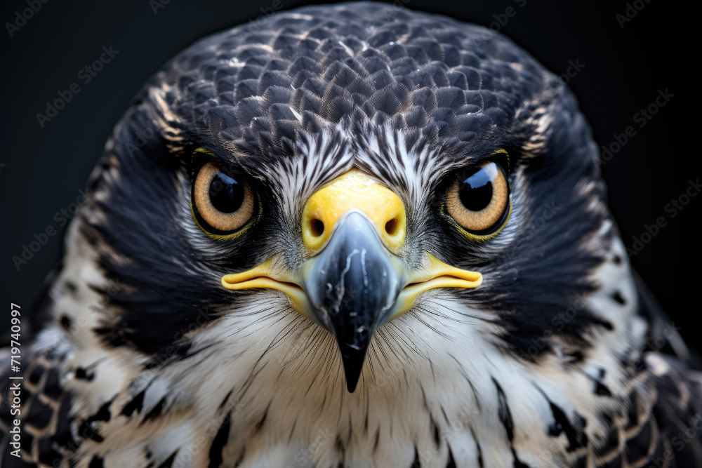 Close up macro of peregrine falcon, bird of pray Close up macro of peregrine falcon, bird of pray