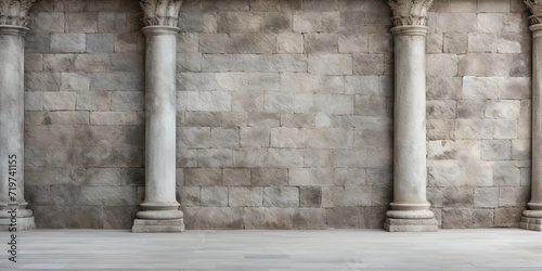 Weathered stone wall adorned with columns.
