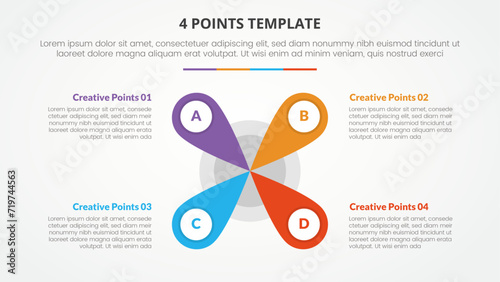 4 points stage list template infographic concept for slide presentation with creative flower center shape with flat style