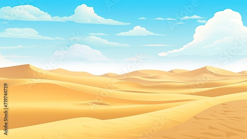 cartoon illustration Sahara Desert, Endless sand dunes and nomadic culture. 